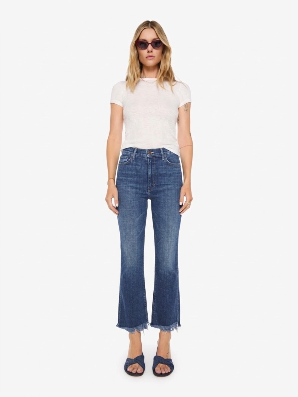 MOTHER Women's Hustler Ankle Fray Denim Jean - Blue, Sz 28